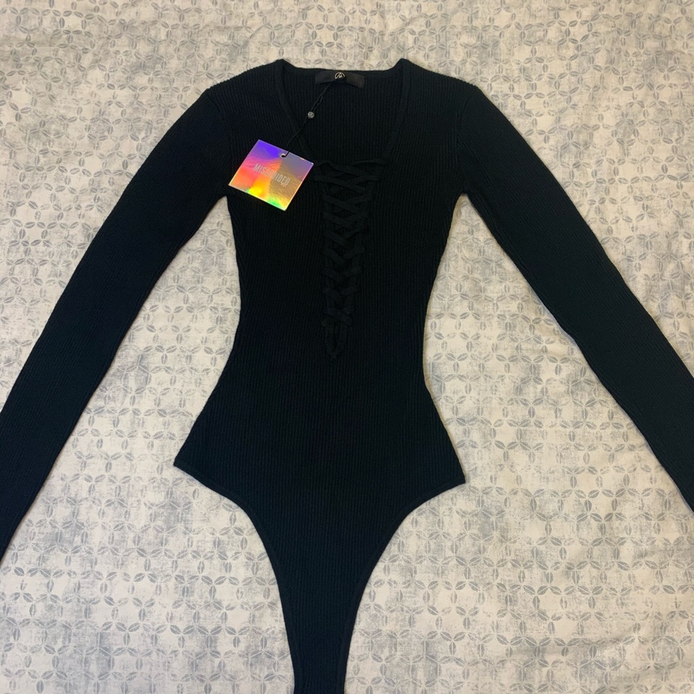 Missguided Plunge Lace Up Knitted Bodysuit